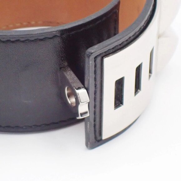 HERMES Collier de Chien Bracelet Bangle Leather Black Size S France 76RL692 - Picture 5 of 14